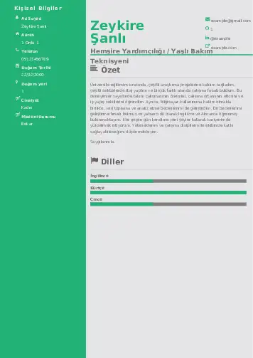 Hasta ve Yaşlı Bakım Elemanı Cv Örnekleri cv indir